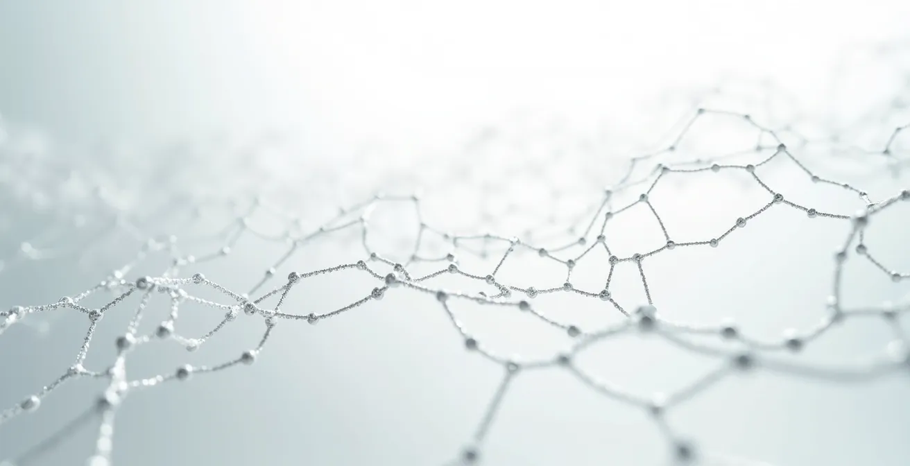 Architecture tridimensionnelle du derme avec collagène, élastine et acide hyaluronique